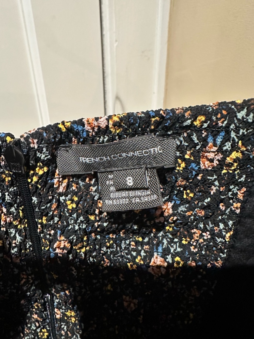 NWT  French Connection Black Floral Square-Neck Puff Sleeve Mini Dress - Picture 3 of 5
